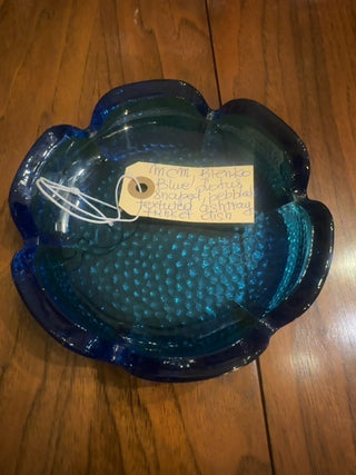 Mcm,Blenko blue Lotus shaped ashtray/trinket dish