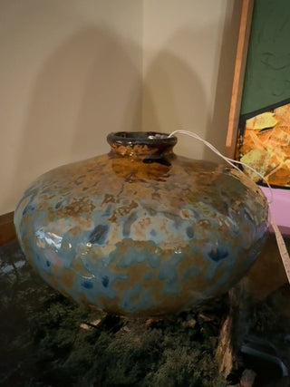 Vintage,studio pottery bud vase with crawl  glaze blue & yellow