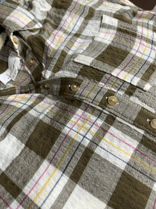 Plaid olive popover shirt