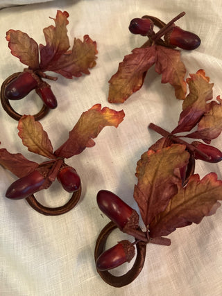 Fall Acorn Leaf Napkin Rings Set of 8 As -Is