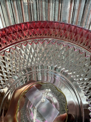 Vintage,Christmas Ruby glass footed cake platter
