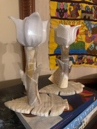 Vintage,onyx tulip carved candlestick holders(set of 2)