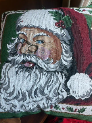 Vintage, tapestry decorative pillow with Santa