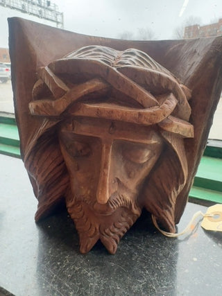 Vintage, hand carved wooden Jesus bust