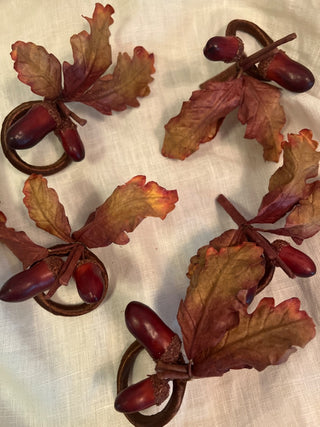 Fall Acorn Leaf Napkin Rings Set of 8 As -Is