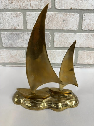 Vintage brass double sailboat figure -