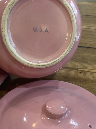 Pink Stoneware Covered Dish