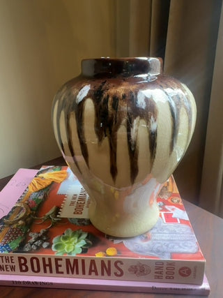 Vintage,ceramic pottery brown, drip glaze vase