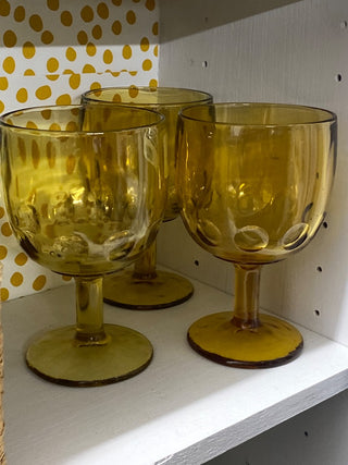 Set of 3 Bartlett Collins Yellow Gold Glass Thumbprint Goblet Glasses