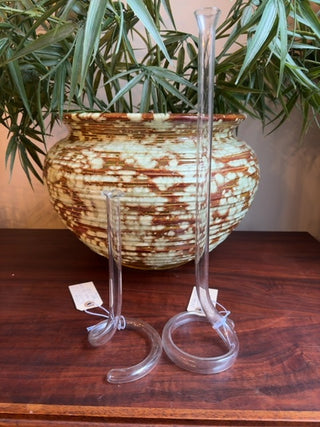 Vintage, curved narrow, glass single cylinder tube bud vase