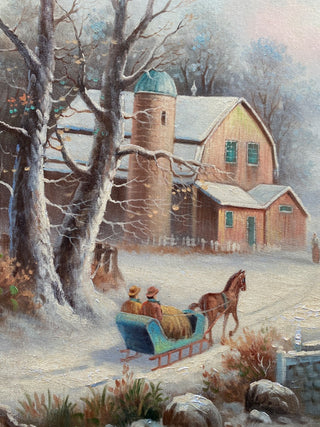 1980’s Larry Mayer Oil on Canvas Winter Scene Framed