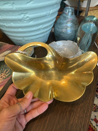 Mcm, brass ginco leaf trinket dish