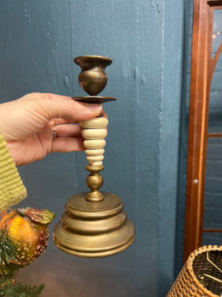 Vintage Silverstri Wood & Brass Candlestick holder