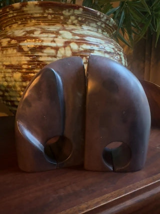 Vintage,hand carved Abstract soapstone elephant bookends ( set of 2 )