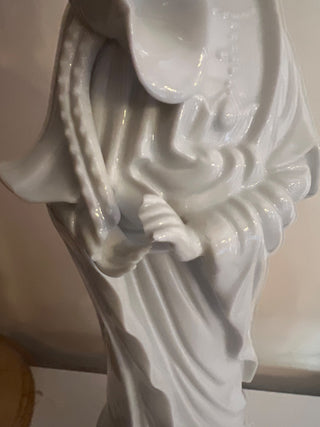 Blanc de Chine Guan Yin Goddess of Mercy Figurine 12 1/2", White Porcelain Goddess Statue, Asian Divinity Statue AS IS