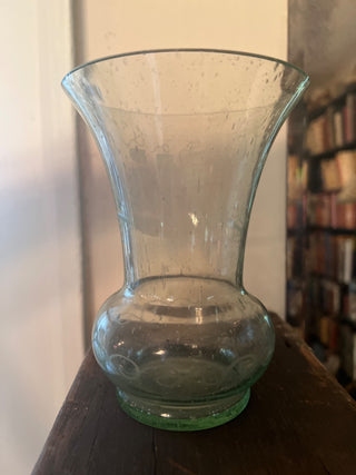 Antique English Hand Blown Bubble Green Glass Ship Nautical Vase 6” h x 4.5”w