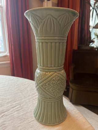 Vintage Celadon Green Ceramic Vase 12.5"H