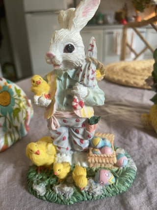 Vintage bunny & chicks sculpture