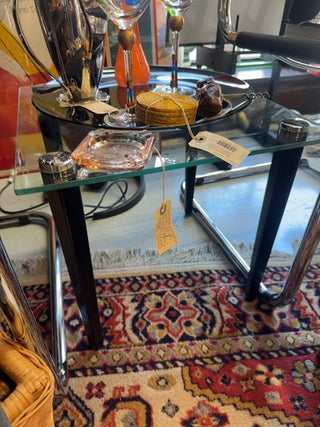 Mcm, glass side table with black legs