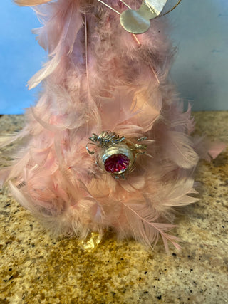 Rare pink Holt Howard Feather Angel w harp Tree Topper