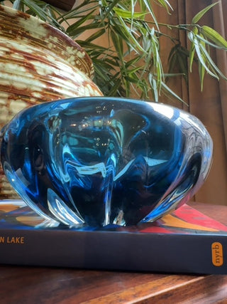 Mcm,Murano glass hand blown thick glass blue Art ashtray