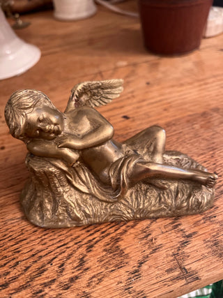 Brass Vtg Sleeping Angel Cherub