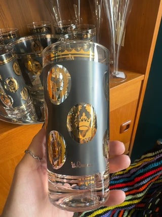 Vintage, Mcm set G.Reeves glass tumblers & ice bucket