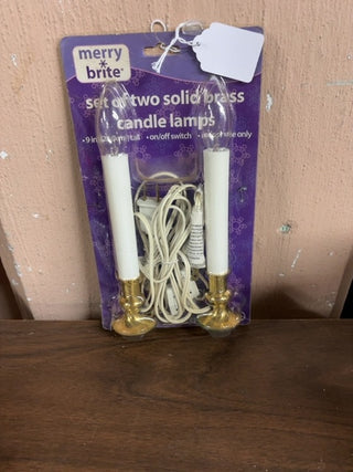 Vintage Merry Brite Set of Two Solid Brass Base Holiday Candle Lamps #551