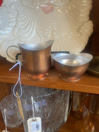 Vintage, copper creamer and sugar set