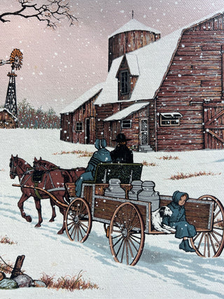 C - Amish Winter by C. Carson Signed Painting 25x29