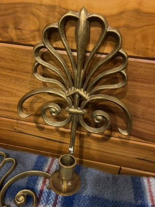 Brass fan candle sconce set 2