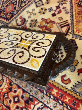 Vintage,1970 hand carved wooden/ tile charcuterie board/ serving tray