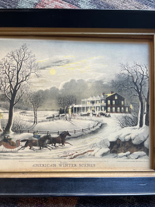 C - Antique Currier & Ives "American Winter Scenes - Evening" Color Lithograph