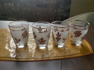 MCM Libbey Gold Leaf frosted glass set 4