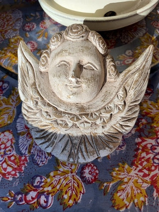 Cherub carved wood wall hanging