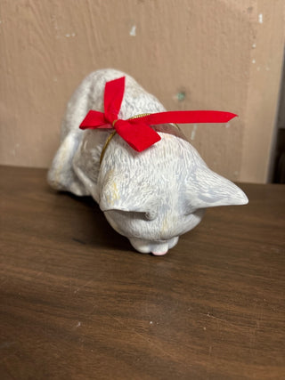 Vintage Ceramic Cat Figurine White And Gray #380