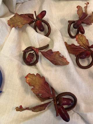 Fall Acorn Leaf Napkin Rings Set of 8 As -Is