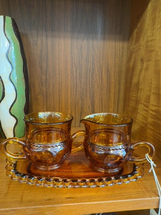 Vintage, amber Indiana glass creamer/sugar/matching plate (set of3)