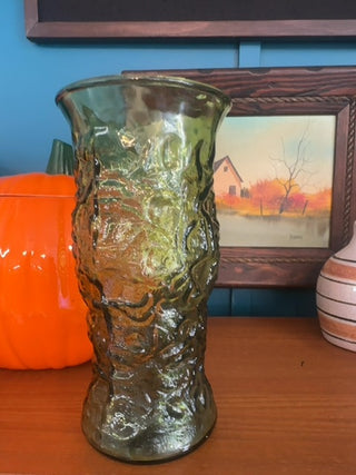 Vintage, green crinkle flower vase