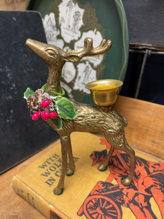 Standing brass stag candle holder