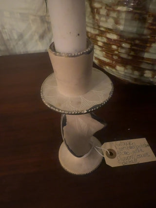 Vintage,twisted, polished stone candlestick holder