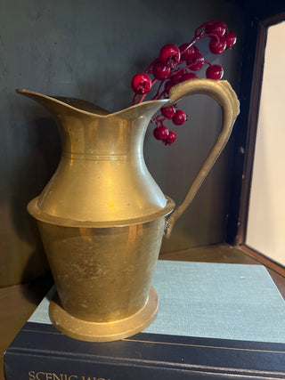 Vintage Solid Brass Pitcher with Lip and Curved Handle
