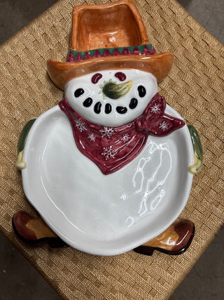 Vintage Snowman Cowboy Chip Dish #539