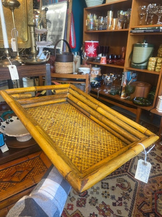 Vintage, burnt bamboo & rattan tray