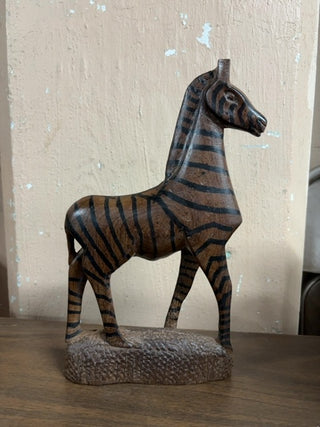 Vintage hand-carved wooden zebra figurine #340