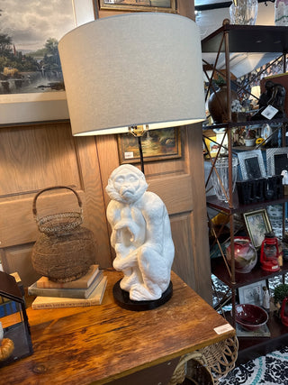 Vintage White Ceramic Monkey lamp Hollywood Regency