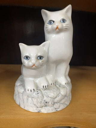 White Porcelain Blue Eyed Cats Figurine