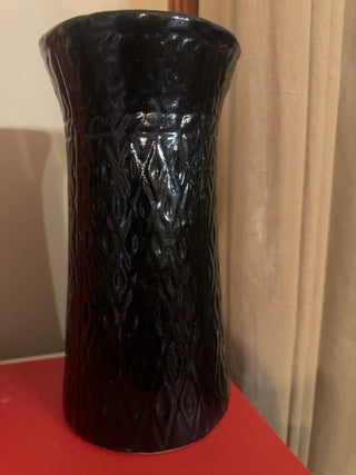 Vintage,pottery textured,glazed dimond design vase