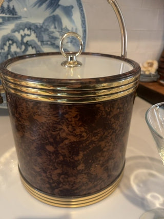 Mid century faux tortoise & brass ice bucket