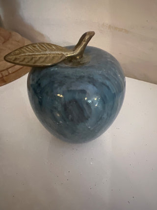 Blue Marble Apple & Brass Paperweight 3.5” h x 3”